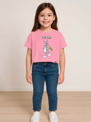 YK X Minute Mirth Girls Printed Cotton Blend Regular T Shirt(Pink, Pack of 1)