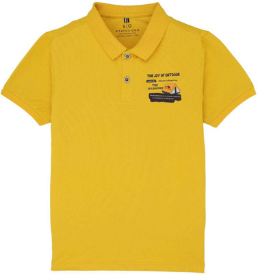 Status Quo Boys Printed Elastane, Cotton Blend Regular T Shirt(Gold, Pack of 1)