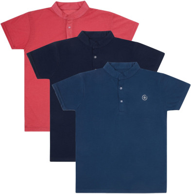 MYO Boys & Girls Solid Cotton Blend Regular T Shirt(Multicolor, Pack of 3)