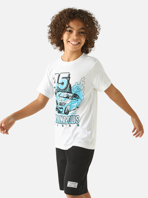 JUNIORS by Babyshop Boys Graphic Print Cotton Blend Regular T Shirt(White, Pack of 1)