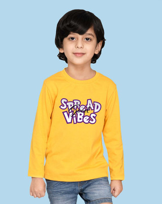 Nusyl Boys Printed Cotton Blend Regular T Shirt(Yellow, Pack of 1)