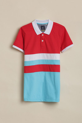 Allen Solly Boys Striped Cotton Blend Regular T Shirt(Red, Pack of 1)