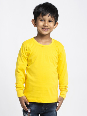 FBAR Boys Solid Cotton Blend Regular T Shirt(Yellow, Pack of 1)