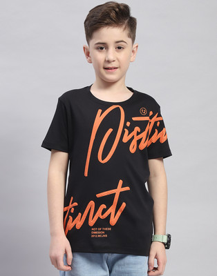 MONTE CARLO Boys Typography, Printed Cotton Blend Regular T Shirt(Black, Pack of 1)