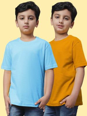 FBAR Boys Solid Pure Cotton Regular T Shirt(Light Blue, Pack of 2)