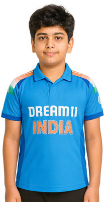 BUGOAT Boys & Girls Printed Polyester Regular T Shirt(Blue, Pack of 1)