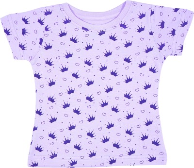 BodyCare Baby Girls Printed Cotton Blend Regular T Shirt(Purple, Pack of 1)