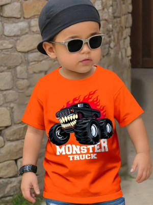 PROVOGUE Boys Printed Pure Cotton Regular T Shirt(Orange, Pack of 1)