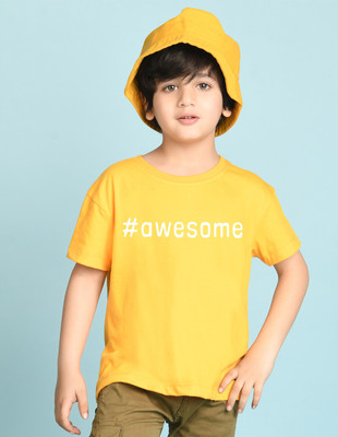 Nusyl Boys Graphic Print Cotton Blend Oversized T Shirt(Yellow, Pack of 1)