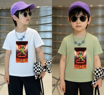 Lecowar Boys Graphic Print Polyester Regular T Shirt(White, Green, Pack of 2)