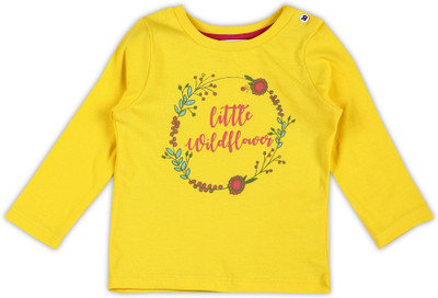 BabiesRus Boys Floral Print Pure Cotton Regular T Shirt(Yellow, Pack of 1)
