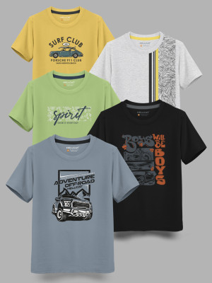 Hellcat Boys Printed Cotton Blend Regular T Shirt(Grey, Pack of 5)