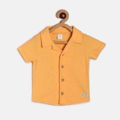 MINI KLUB Baby Boys Self Design Pure Cotton T Shirt(Orange, Pack of 1)