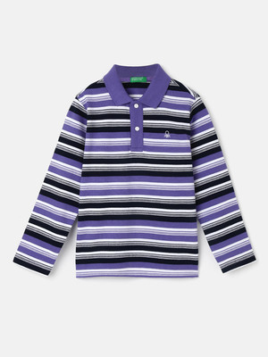 United Colors of Benetton Boys Striped Pure Cotton Regular T Shirt(Purple, Pack of 1)