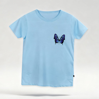 Purple United Kids Girls Printed Pure Cotton Regular T Shirt(Blue, Pack of 1)