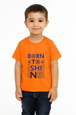 GROWWEARS Boys Printed Cotton Blend Regular T Shirt(Orange, Pack of 1)