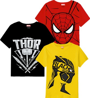 MARVEL BY MISS & CHIEF Boys Graphic Print Cotton Blend Regular T Shirt(Multicolor, Pack of 3)