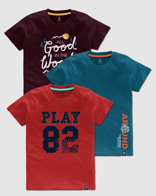 Codez Boys Printed Cotton Blend Regular T Shirt(Multicolor, Pack of 3)