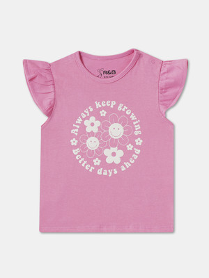 R&B Baby Girls Graphic Print Pure Cotton Regular T Shirt(Pink, Pack of 1)