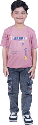stylestorm Boys Printed Cotton Blend Regular T Shirt(Pink, Pack of 1)