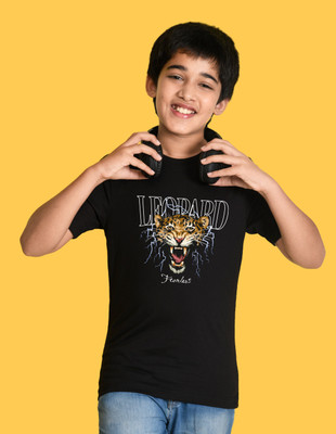 Nusyl Boys Graphic Print Cotton Blend Regular T Shirt(Black, Pack of 1)
