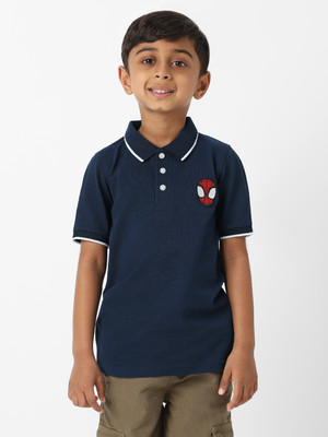 NautiNati Boys Solid Pure Cotton Regular T Shirt(Dark Blue, Pack of 1)