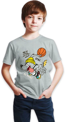 MegaValue Boys Printed Pure Cotton Regular T Shirt(Grey, Pack of 1)
