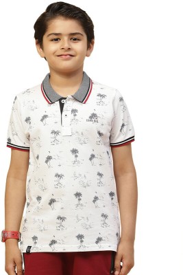 MONTE CARLO Boys Printed Pure Cotton Regular T Shirt(White, Pack of 1)