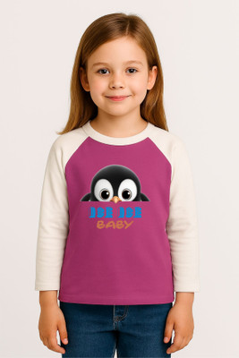 GROWWEARS Girls Printed Cotton Blend Regular T Shirt(Purple, Pack of 1)