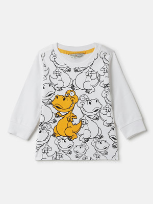 TALES & STORIES Baby Boys Printed Pure Cotton Regular T Shirt(White, Pack of 1)