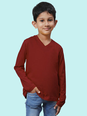 FBAR Boys Solid Pure Cotton Regular T Shirt(Maroon, Pack of 1)