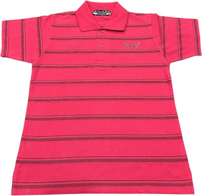 Carlos Boys Striped Cotton Blend Regular T Shirt(Pink, Pack of 1)