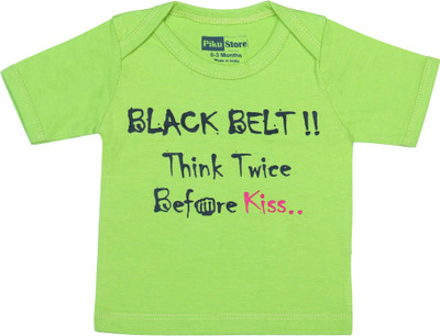 Piku Store Baby Boys & Baby Girls Typography, Printed Cotton Blend Regular T Shirt(Green, Pack of 1)