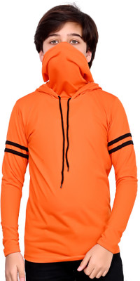 IESHNE LIFESTYLE Boys & Girls Solid Cotton Blend Regular T Shirt(Orange, Pack of 1)