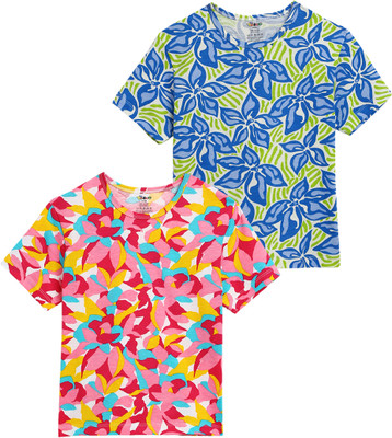 TOTCO Boys & Girls Printed Pure Cotton Regular T Shirt(Multicolor, Pack of 2)