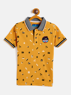 DUKE Boys Printed Cotton Blend Slim T Shirt(Yellow, Pack of 1)