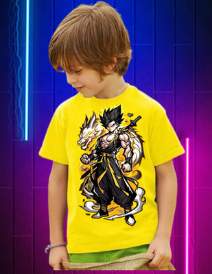 Snojh Boys & Girls Graphic Print Cotton Blend Regular T Shirt(Yellow, Pack of 1)