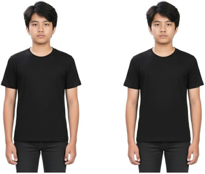 MILTON ( LABEL) Boys Solid Pure Cotton Regular T Shirt(Black, Pack of 2)