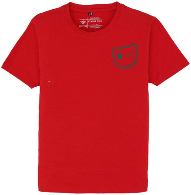 Status Quo Boys Printed Elastane, Cotton Blend Regular T Shirt(Red, Pack of 1)