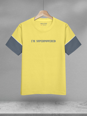 Hellcat Boys Printed Cotton Blend Regular T Shirt(Yellow, Pack of 1)