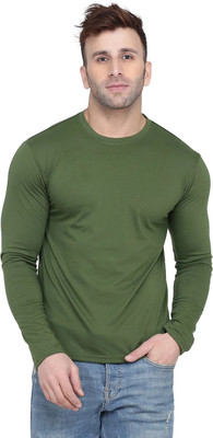 Kroptee Solid Men Round Neck Dark Green T-Shirt