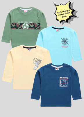 Mars Infiniti Boys Graphic Print Pure Cotton Regular T Shirt(Light Blue, Pack of 4)