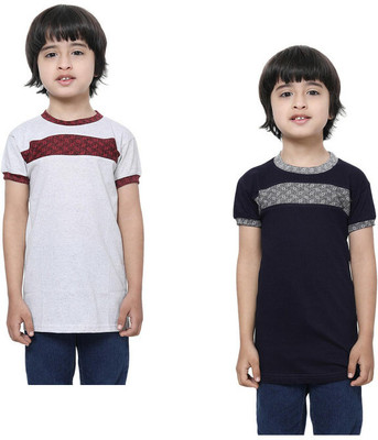 Indistar Boys Self Design Pure Cotton Regular T Shirt(Multicolor, Pack of 2)