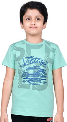 YOUMAA FAB Baby Boys Printed Pure Cotton Regular T Shirt(Green, Pack of 1)