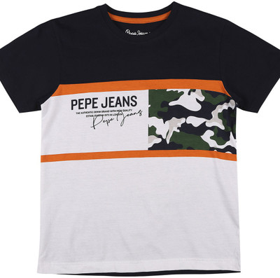 Pepe Jeans Boys Graphic Print Cotton Blend Regular T Shirt(Blue, Pack of 1)