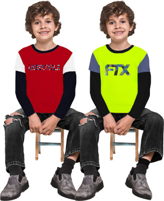 FTX Boys Solid Polyester Regular T Shirt(Multicolor, Pack of 2)