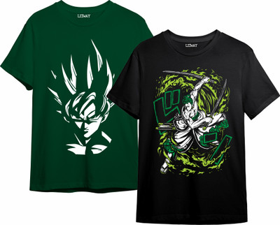 Litway Boys Printed Pure Cotton Regular T Shirt(Black, Green, Pack of 2)