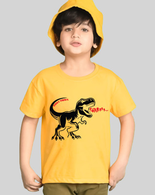 Kiddy Viddy Boys Printed Cotton Blend Regular T Shirt(Yellow, Pack of 1)