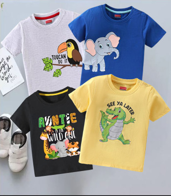DRUZZEE Baby Boys & Baby Girls Printed Cotton Blend Regular T Shirt(Multicolor, Pack of 4)