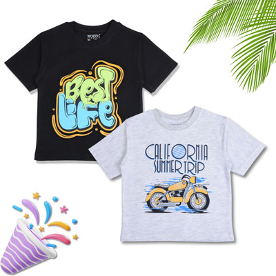 Worton Fashion Baby Boys Typography, Graphic Print Pure Cotton Regular T Shirt(Multicolor, Pack of 2)